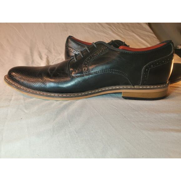 Steve Madden Mens Sz 8M Shoes Black Leather Brogue Medallion Toe Wingtip Oxfords - Picture 8 of 14